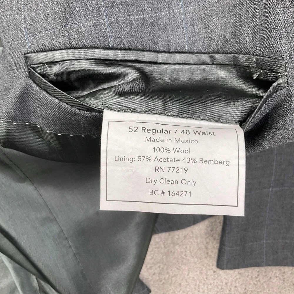 Pronto Uomo Platinum Blazer Mens‎ 52R Gray Blue Windowpane Plaid Classic Wool